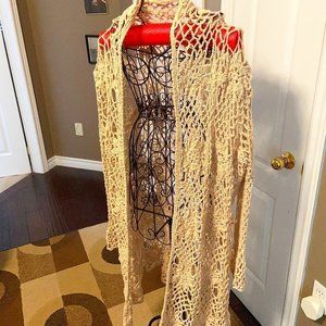 Stunning Handmade Boho Crochet Long Jacket One Size EUC